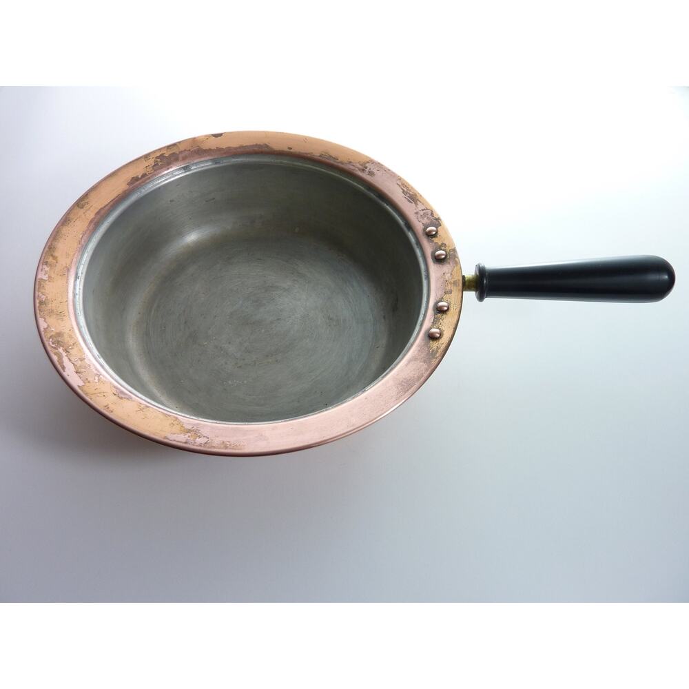 Vintage Copper Tin Lined Frying Pan Sauté Cookware, No lid